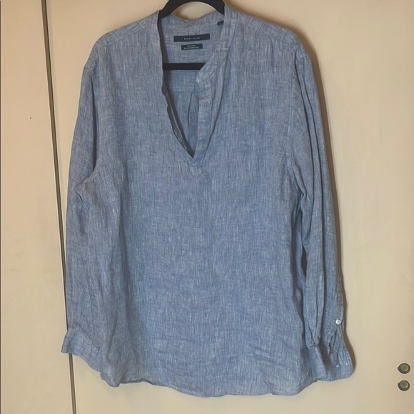 Perry Ellis Blue Linen open neck Shirt size large - Picture 1 of 9